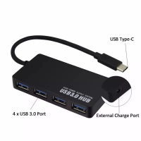 USB C HUB to 4 port USB 3.0 Adapter DC 5V MacBook Pro Air