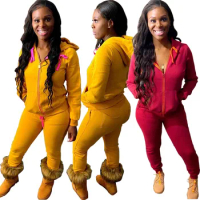 CQ093 European and American sexy women's plus size women's pure color zipper hood fashion two-piece suit