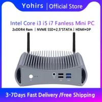Yohirs Fanless Home Office Computer Intel Core i5 8265U i7 8565U i3 Mini PC 2xDDR4 DP HD 2x4K HTPC Small BOX AC Wifi