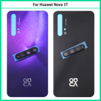 New For Huawei Nova 5T Battery Back Cover Rear Door 3D Glass Panel Nova5T Battery Housing Case Camera Lens Adhesive Replace