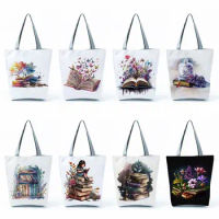 Beautiful Floral Butterfly Book Print Handbags Casual Women Office Tote Bags Shopping Bags Travel Beach Bags Girl Schoolbags