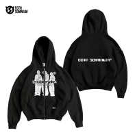 Zipper Hoodie Boxy Basic Print Vintage Troublemaker / Sweatshirt Hoodie Oversize Hitam Skena Outfit