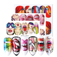 1pcs Sexy Cool Girl Nail Art Water Transfer Stickers Heart Lip Gun Sliders Cartoon Rose Women Colorful Manicure Tip NLSTZ756-921