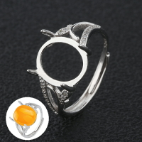925純銀男女橢圓形戒指空托 女款鑲嵌蜜蠟鍍18K白金戒托蛋形銀托
