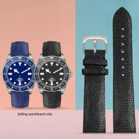 20mm 22mm Pearl Fish Skin Strap Is Applicable For Huawei/TISSOT/Omega/Mido Men's And Women's Devil Watch Accessories Black Buckl