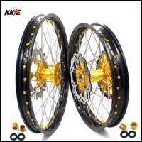KKE 21/19 CNC MX Complete Motorbike Wheels Set For SUZUKI RMZ250 2007-2021 RMZ450 2005-2021 Gold Nipple Front 250MM Disc