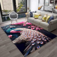 Peacock Bird Animal Exquisite Carpet Rug for Home Living Room Bedroom Sofa Doormat Decor,Kids Play Area Rug Non-slip Floor Mat