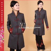 中國風精緻毛呢長版大衣唐裝外套 唐風中式女服飾。雲袖(灰色) 💮東方美人💮