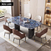 Super Crystal Stone Dining Table Light Luxury High-End Marble Rectangular Dining Table Simple Modern Rock Slab Dining Table