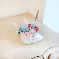 萩蒔花花藝x覓品竹北手作店-乾燥花x永生花創作花盆/海螺造型花器-藍色-附照片夾
