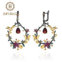 GEM'S BALLET Secret Garden Handmade 925 Sterling Silver Earrings Natural Garnet Gemstone Women's Dro