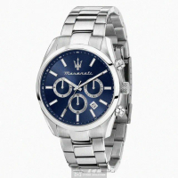 【MASERATI 瑪莎拉蒂】MASERATI手錶型號R8853151005(寶藍色錶面銀錶殼銀色精鋼錶帶款)