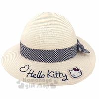 小禮堂 Hello Kitty 兒童藤編圓頂草帽《米.黑緞帶》編織帽.2019夏日兒童服飾