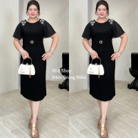 Min Shop - Đầm Suôn Quảng Châu Trung Niên Voan Xoè Tay Cánh Tiên Cao Cấp Cổ V Viền Đá Thanh Lịch San