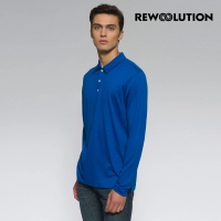 【Rewoolution】男INDY 190g長袖Polo衫[寶藍] REJB2MC30155(羊毛衣 長袖Polo衫 登山必備 吸濕排汗)