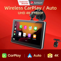 Junsun 7" Dash Cam Rearview Camera Carplay Android Auto 4K DVR GPS Navigation Video Recorder Dashboard Dual Len 24H Park AUX