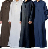 Muslim lelaki Jubba Thobe Long Hooded Shirt jubah Dubai Arab Saudi longgar kasual Kaftan islam Abayas mudah Plain Caftan Thobe