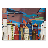 【24mama 掛畫】二聯式 油畫布 城市建築 豐富多彩 裝飾 歐洲 威尼斯 無框畫-40x60cm(滑稽畫的房子)