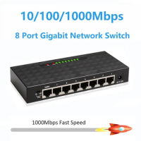 8 Port 1000Mbps Gigabit Network Switch Ethernet Smart Switcher High Performance RJ45 Hub Internet Splitter for Wifi Router