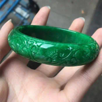 Natural green jade bangles Hand carved pattern flower bangle jade bracelet bangles for women bracelet jade jewelry