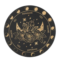 15cm Wooden Decorative Plate Black Laser Engraved Crystal Rose Tarot Game Divination Plate Witch Altar Supplies Meditation Plate