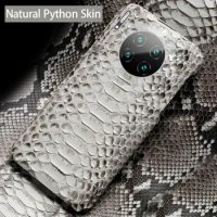 Genuine Leather Phone Case For Huawei Magic 3 Honor 60 50 30 20 Nova 9 8 7 SE 5T 5i Pro Natural Python Snake Skin Back Cover