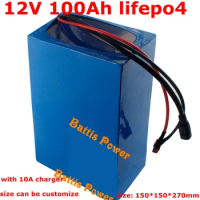 lifepo4 12v 100ah lithium bateria no 120Ah li ion BMS 4S 12.8V for 1000w 1200W inverter UPS EV golf cart + 10A charger