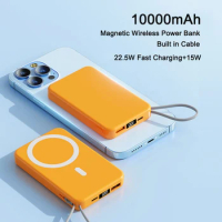 10000mAh Magnetic Wireless Power Bank Fast Charging Built in Cable External Battery Charger Mini Powerbank for iPhone 15 Xiaomi