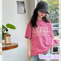 【UniKids】中大童裝短袖T恤 星光閃閃設計字母印花 女大童裝 CVT333(玫紅 黑)