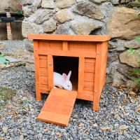 Villa outdoor solid wood rabbit house indoor cat house outdoor rain-proof sunscreen rabbit cage small dog house balcony pet nest