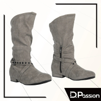 【D.Passion】9905 灰 舞靴 室內排舞鞋(八分跟毛底)
