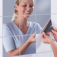 9/16/32/64Pcs Mirrors Wall Stickers Self-adhesive Tiles Films Mirror Foil Mirror Wall Stickers for Home Bathroom Decor Sticker