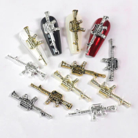 3D Alloy Gun Shape Nail Charms Crystal Luxury Nails Art Decoration Silver Golden Salon Special Acrylic Manicure Tips Decor Tools