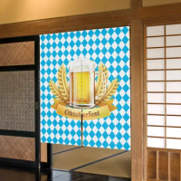 Oktoberfest Wheat Beer Plaid Door Curtain Japanese Style Partition Curtain for Kitchen Bedroom Decorative Curtain