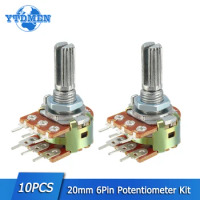 10PCS WH148 Potentiometer B1K B2K B5K B10K B20K B50K B100K B500K Linear Potentiometers 6Pin 20mm Shaft with Nuts and Washers Kit