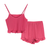 Pajama Set for Women - Cozy Solid color &amp; Stretchy Shorts，Ideal for Loungewear &amp; Sleepwear