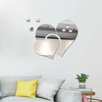 Waterproof Heart Shape Self-adhesive Mirrors Wall Sticker Decal 3D Mirror Wedding Living Room DIY Home Decorative Art Mirror