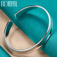 DOTEFFIL 925 Sterling Silver Smooth 8mm Adjustable Bangle Bracelet For Woman Man Fashion Wedding Engagement Party Jewelry