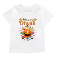 Happy Diwali Print Children T-shirt Boys Deepavali White Shirt Girls Pink Outfits Clothes Holiday Kids T Shirts Short Sleeve Top