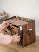 實木無線路由器收納盒WIFI盒子機頂盒置物架光貓插座電線整理盒