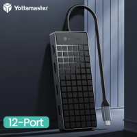 Yottamaster 12 Ports USB C Hub Type-C to Gigabit Ethernet Port PD 100W HDMI 4K@60Hz for USB3.1 Macbook Pro Ipad Laptop Tablet