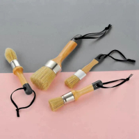 Chalk Paint Brushes For Furniture, Round Paint Brush Set,Wax Brush,Stencil Brushes 1 Oval Brush And 3 Round Brushes