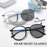 Female Fashion Near Sight Glasses Black Frame Photochromic Myopic Glasses Anti-blue Light Optical Myopia Finished Glasses