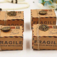 Vintage kraft paper favor box with compass globe pendants Airplane Air Mail Parcel candy gift box birthday party wedding decor