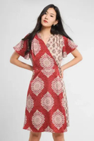 MINIMAL - Juwita - Dress Satin Motif Batik - Red XXL Red