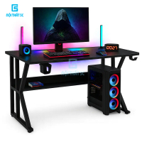 [NỘI THẤT 5C] Bàn gaming, bàn làm việc Nội Thất 5C Ethan gaming loại có kệ lửng, chân sắt 20x40mm ch