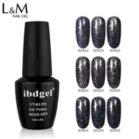 ibdgel Black Glitter Gel Nail Polish Diamond Gel soak off UV Semi Permanent Gellak Shiny Lacquer Enamel Nail Gel for Manicure