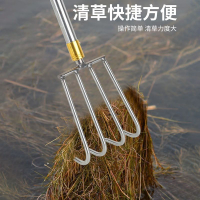 不銹鋼抄網桿收縮短桿清理水草耙子桿摟草四齒趕海小耙子垂釣