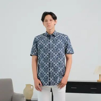 My Aksa Batik Pria Kemeja Pendek Slimfit Naga Cita Navy S