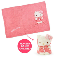 小禮堂 Hello Kitty 可收納式玩偶毛毯披肩 (格子蝴蝶結)